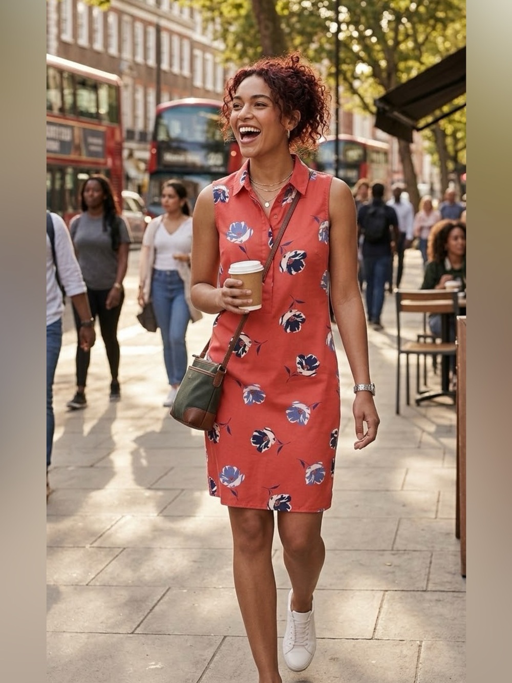 Banana Republic Red Floral Collared Sleeveless Knee Length Dress